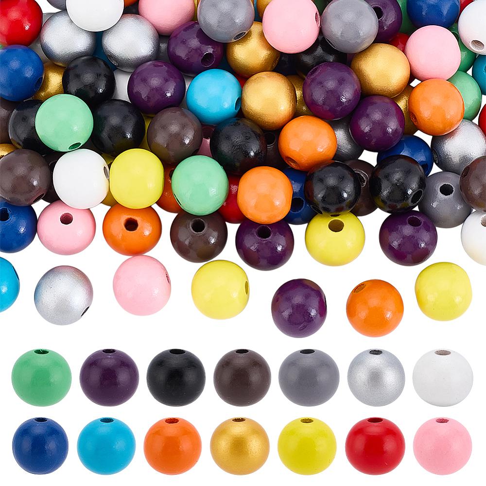 140Pcs 14 Colors Wood Large Hole European Beads Round Mixed Color 19~20x18mm Hole: 4.2mm 10pcs/color