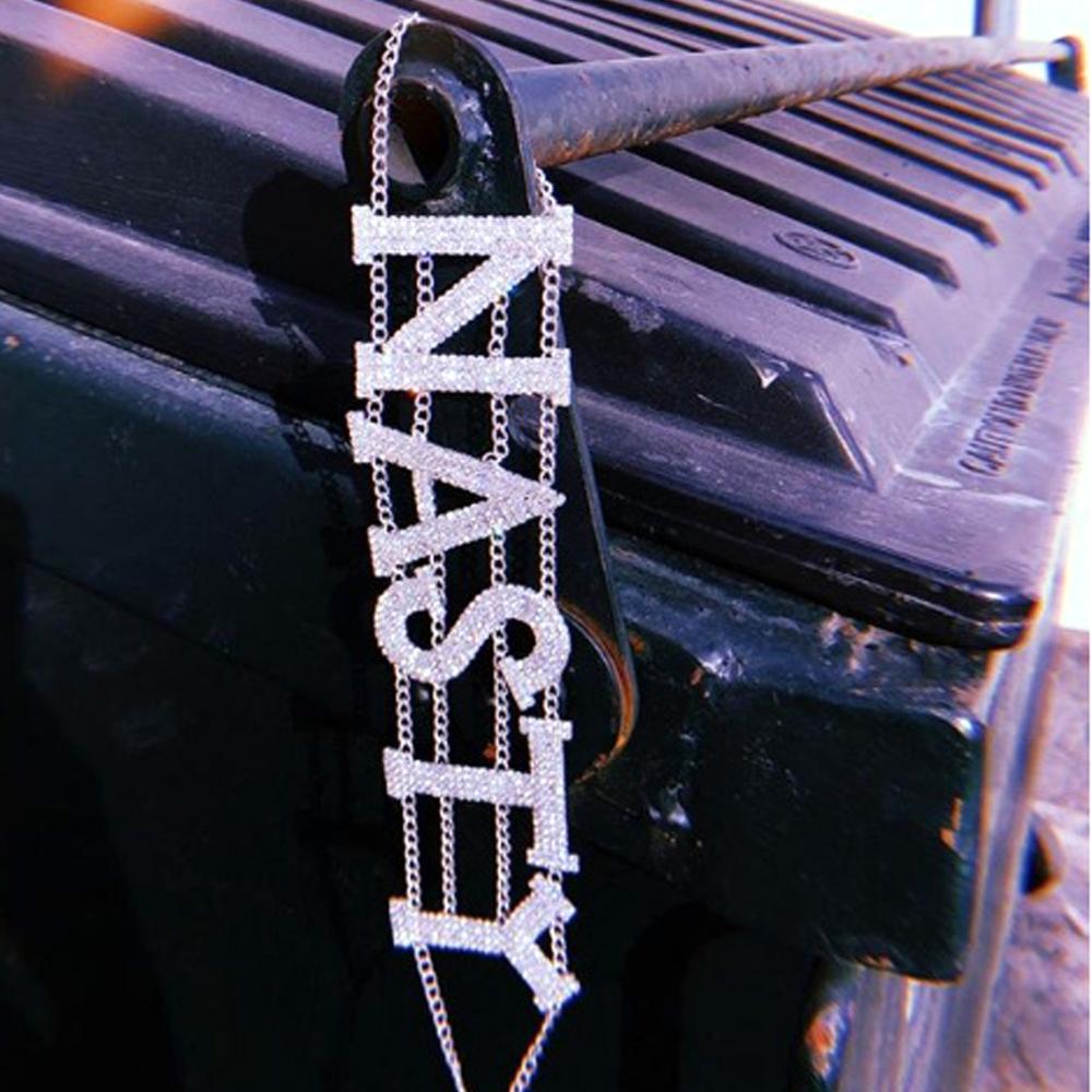 StoneFans FANCY NASTY Rhinestone Choker Necklace for Women Statement Crystal Choker Letters Necklace Party Jewelry Accessories