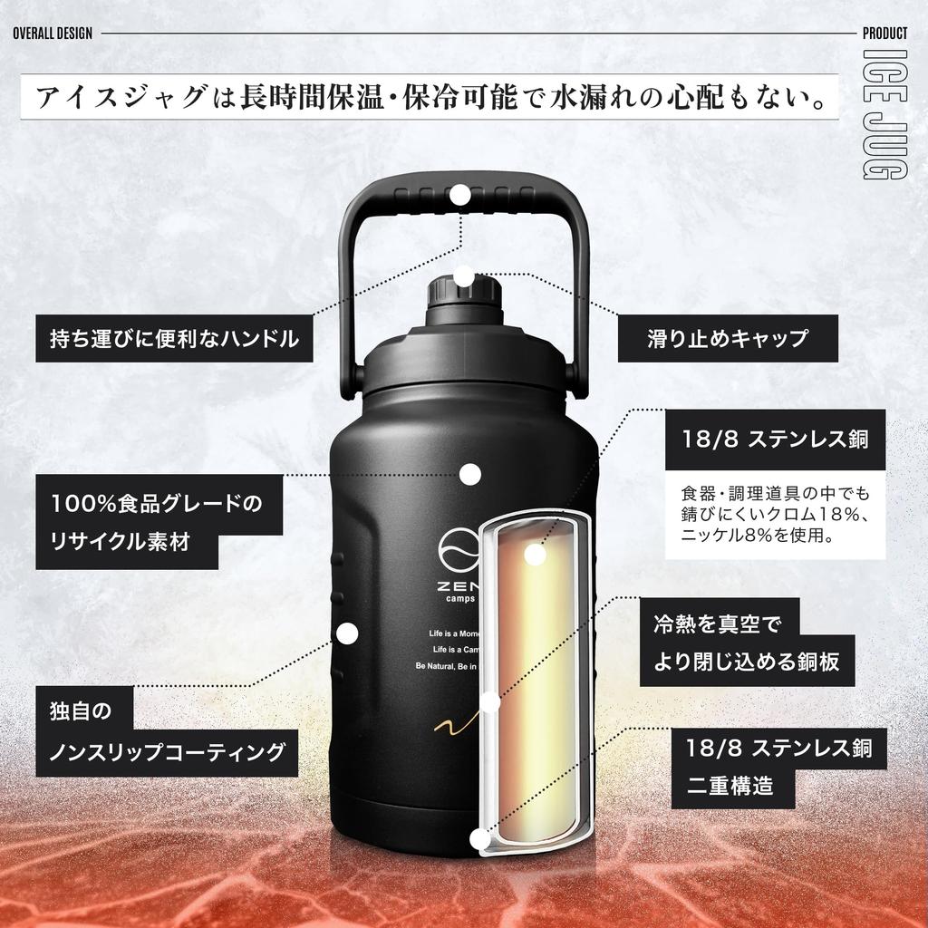 Кувшин для льда ZEN Camps, контейнер для льда, холодная изоляция, для кемпинга на открытом воздухе, вакуумная изоляция, широкое горлышко, 1,9 л, 3,8 л (Полгаллона)
