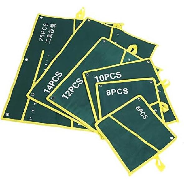 Pockets Spanner for Tool Roll, 1Pc 6/8/10/12/14/25 Pockets Spanner Wrench Tool Roll Up Storage Bag Green(10PCS)