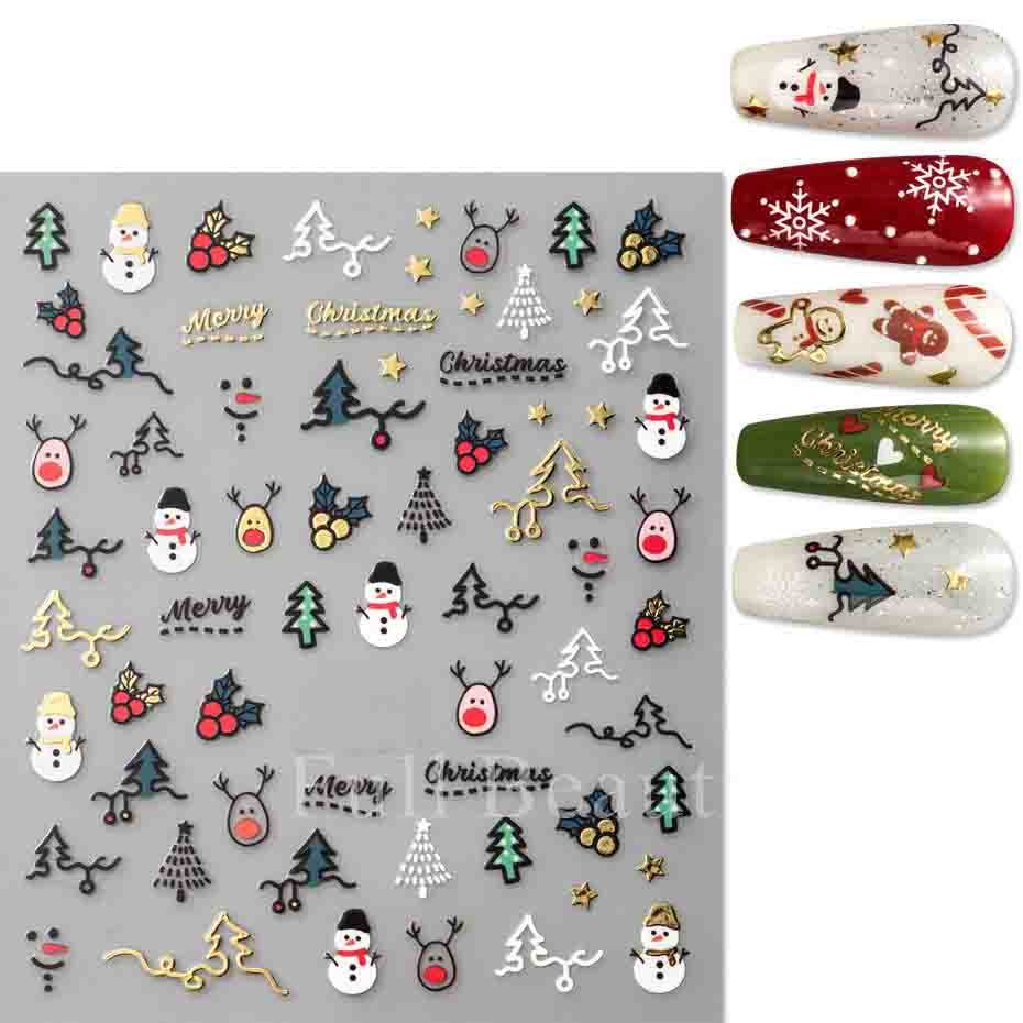 Рождественские наклейки для ногтей, самоклеящиеся наклейки для дизайна ногтей, Рождество, Санта, лось, снежный колокольчик, крутой дизайн, Рождество