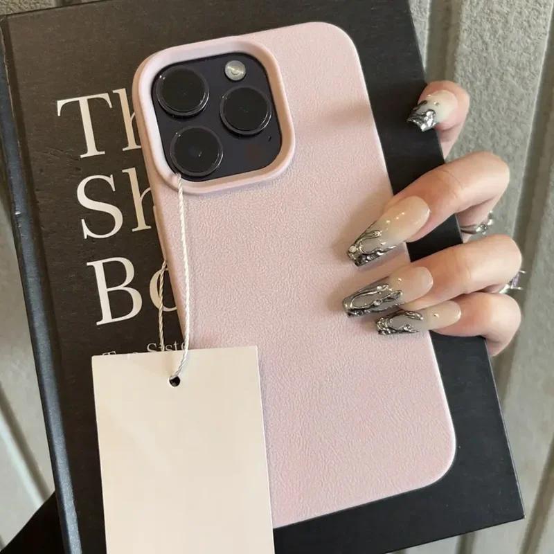 Роскошный матовый мягкий кожаный чехол для телефона Candy для iPhone 16 15 14 Plus 13 12 11 Pro Max Защита объектива Ударопрочный силиконовый чехол