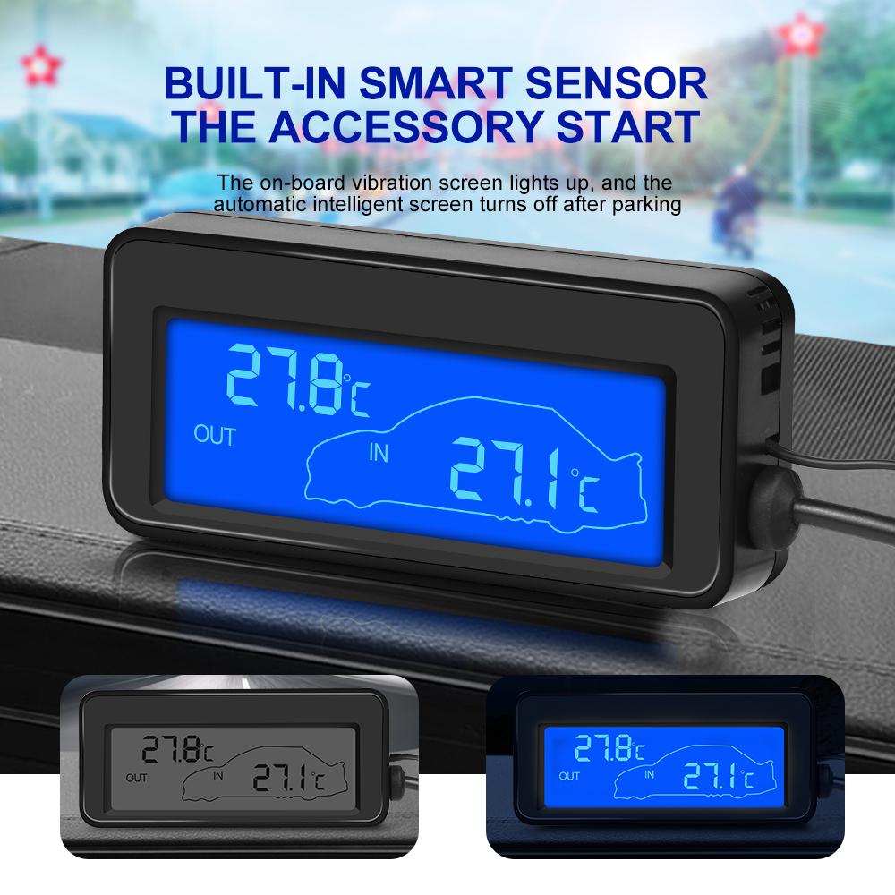 Мини ЖК-цифровой термометр для помещения/улицы с синей подсветкой для использования в автомобиле