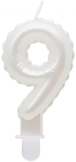Candle Number 9 Nine Pearl White 7cm