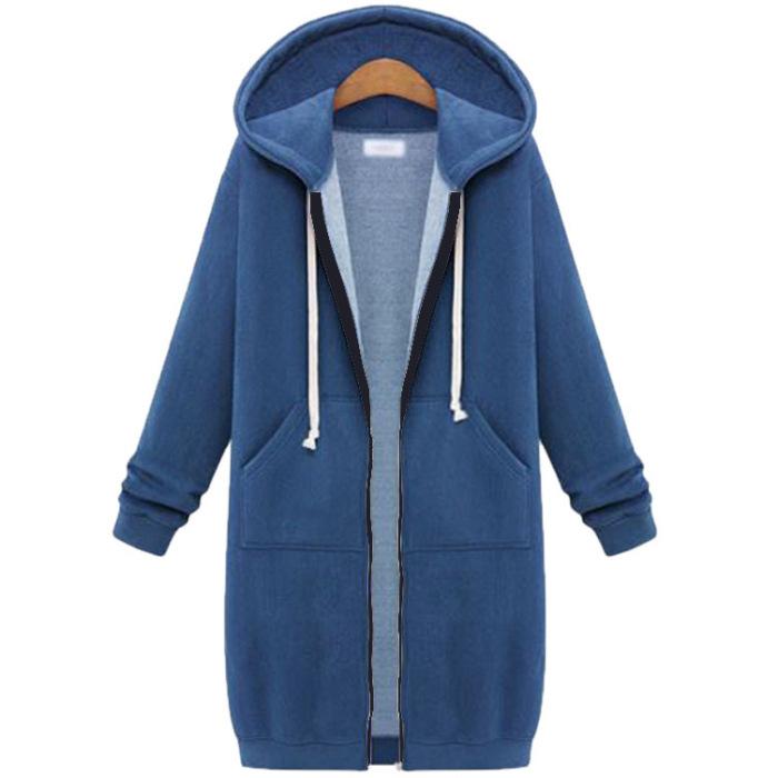 Women's Fall and Winter Warm Long Zipper Jacket Hooded Casual Cardigan Thickened Casual Hooded Sportswear