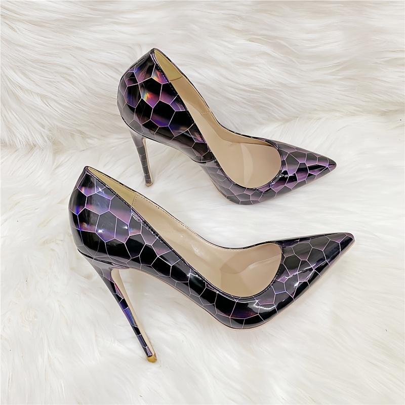 Туфли на высоком каблуке из лакированной кожи с цветным кубом Water Cube, модные женские туфли для банкета, одинарные туфли большого размера высотой 12 см