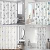 Geometric Leaf Pattern Peva Shower Curtain Waterproof Moldproof Divider Bathroom