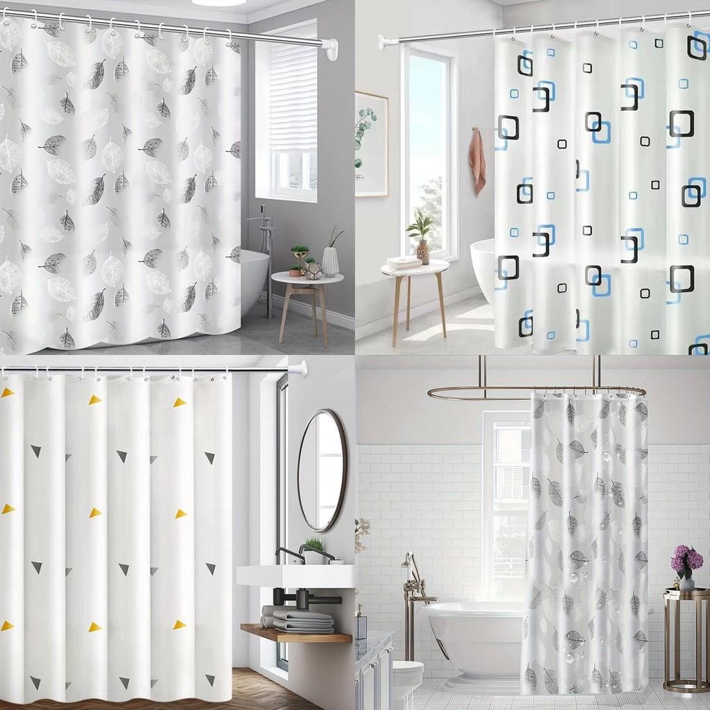 Geometric Leaf Pattern Peva Shower Curtain Waterproof Moldproof Divider Bathroom
