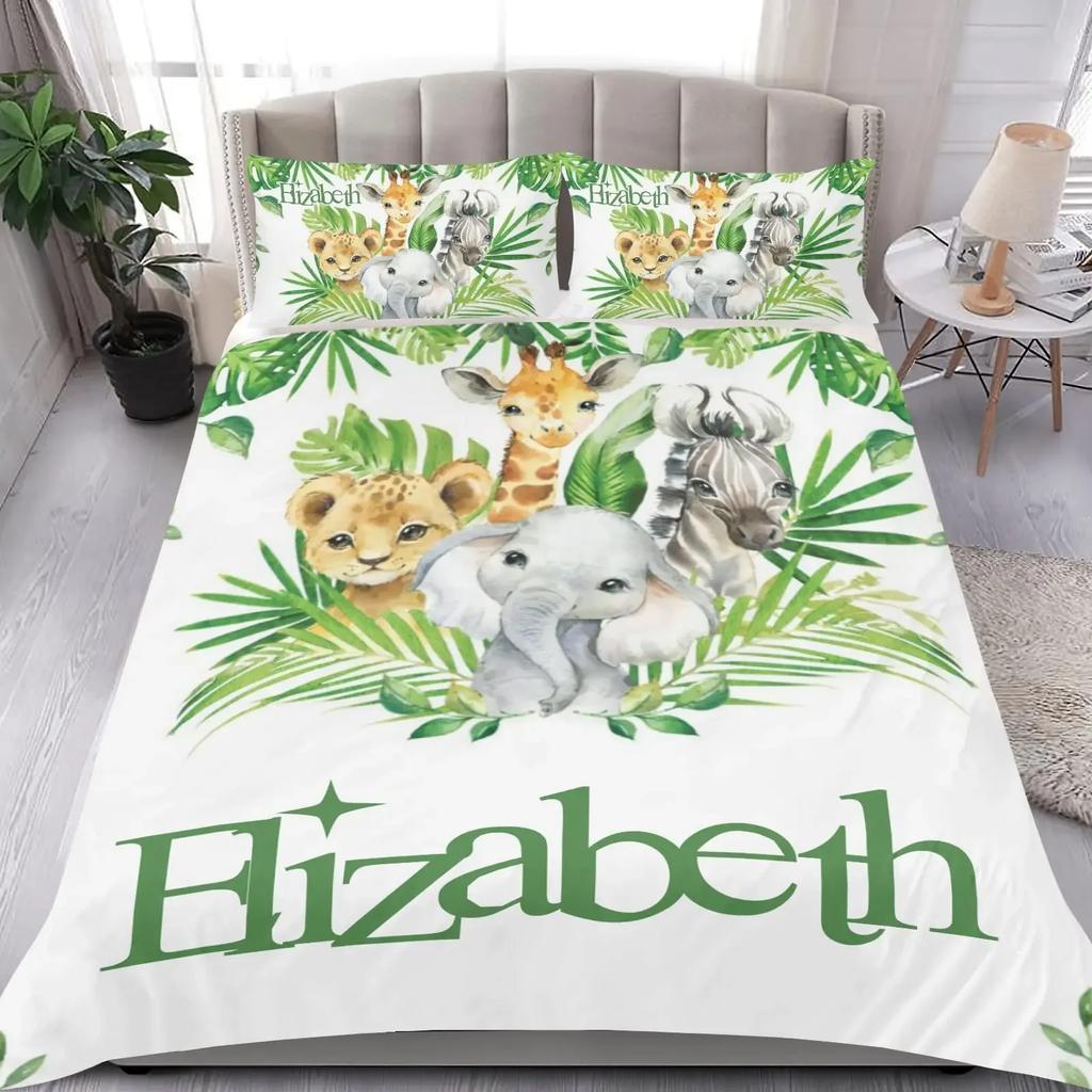 Custom Name Duvet Cover Set Cartoon Animals Unicorn Bedding Set Twin Full Queen King For Kids Girls Boys Birthday Wedding Gifts
