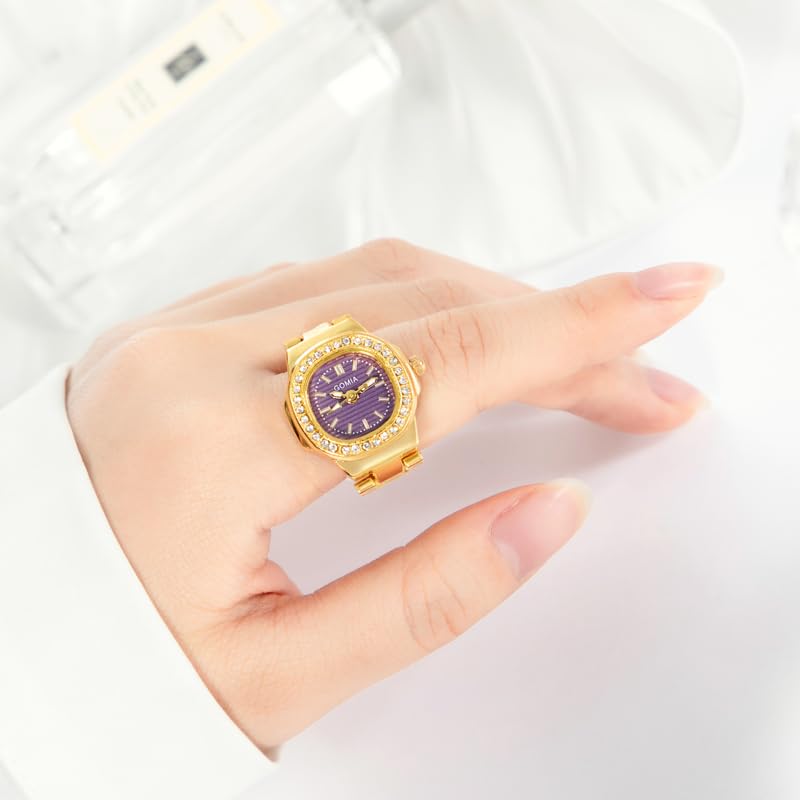 Кольцо Часы Женские Свободный Размер Кольцо Часы Часы Аналоговые Милые Водонепроницаемые Блестки Женские Модные Кольца Золото Девушка День Рождения Рождество