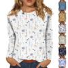 Женская мода повседневный топ с длинным рукавом с цветочным принтом и круглым вырезом