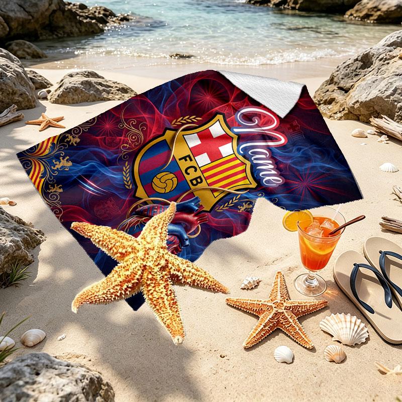 Custom Name Personalized FOOTBALL Club Barcelona Print Beach Towel, for Trip Camping Beach Party Home Decor, Birthday Gift for Family & Friends