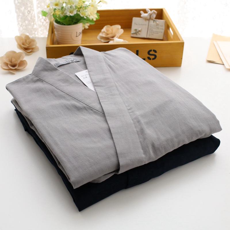 Japanese Spring and Summer Men's Kimono Pajamas Cotton Double-layer Gauze Loose Pajamas Set In Long-sleeved Kimono