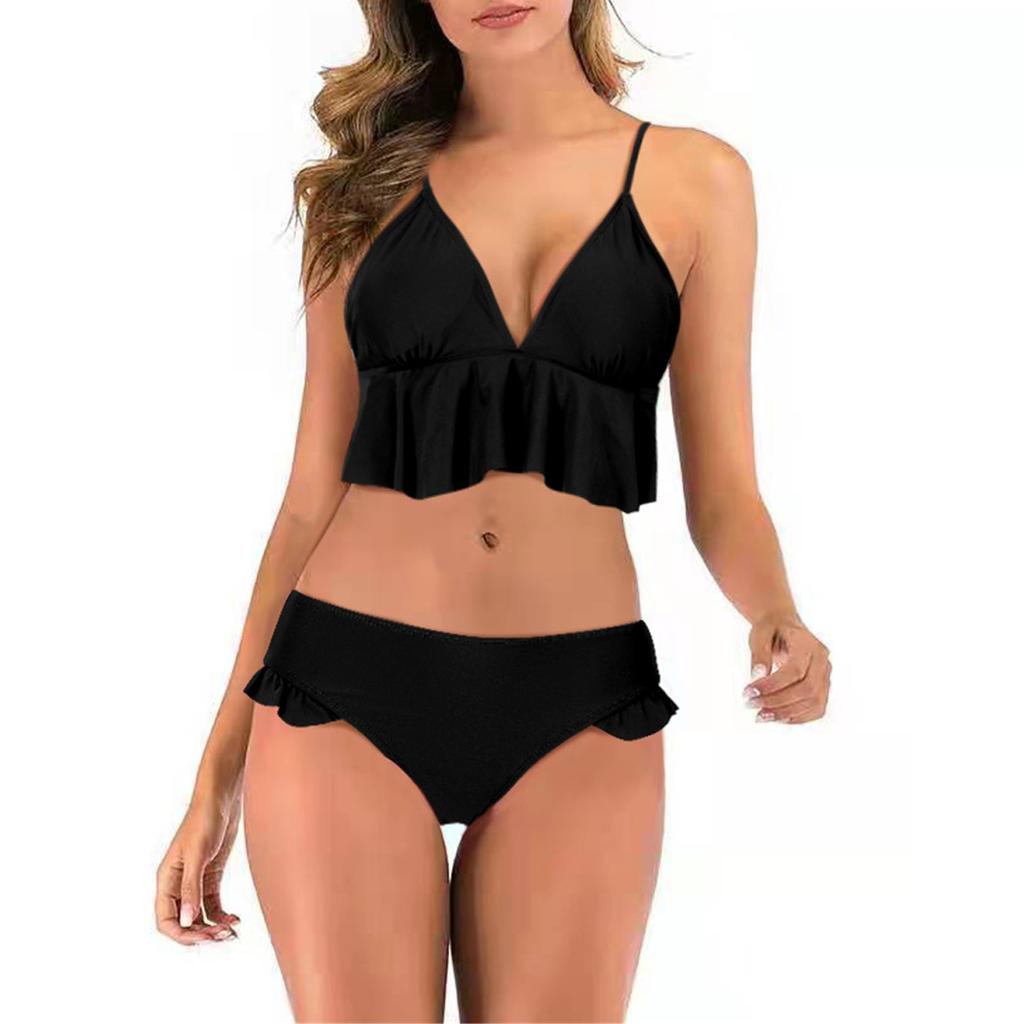 Feshion Womens Ruffle Sexy Bikini Set Wrap Molded Cups Two Piece Bathing Suit Swimsuit