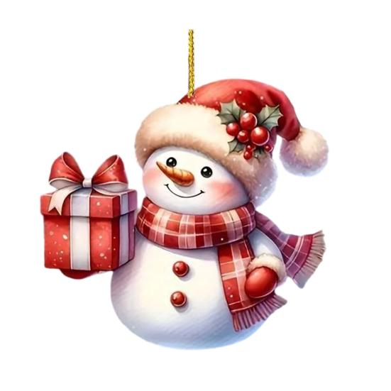 Snowman Pendant Christmas Tree Ornament with Lanyard Easy To Hang Adorable Acrylic Flat Car Interior Decoration Pendant