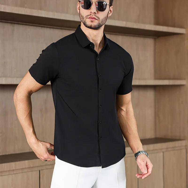Мужская рубашка с коротким рукавом, однотонная, в стиле business casual, для летней моды, не требует глажки, удобный и универсальный топ