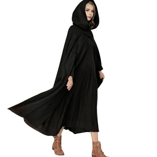 Winter Women Jacket with Hood Medieval Retro Cape Gothic Keep Warm Shawl Ankle Length Loose Cloak Thick Single-Button Closure Poncho Pirate Robe