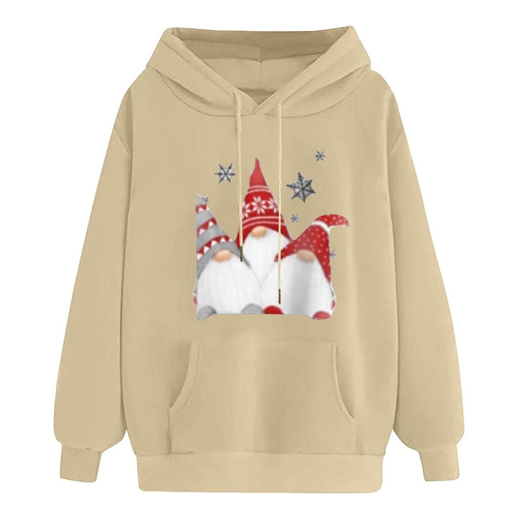Женская мода для отдыха, рождественской вечеринки, пуловер с длинными рукавами и капюшоном с принтом, топ