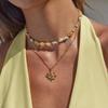 Stainless Steel 18K Gold Plated Necklace Layered Chain Double Stacked Neck Chain Sun Pendant  Beach