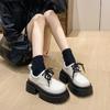 Women's Shoes Spring and Autumn High-end Thick-soled Thick-heeled Small Leather Shoes Women's Shallow Mouth Retro Lace-up Skirt Women's Fashion Shoes