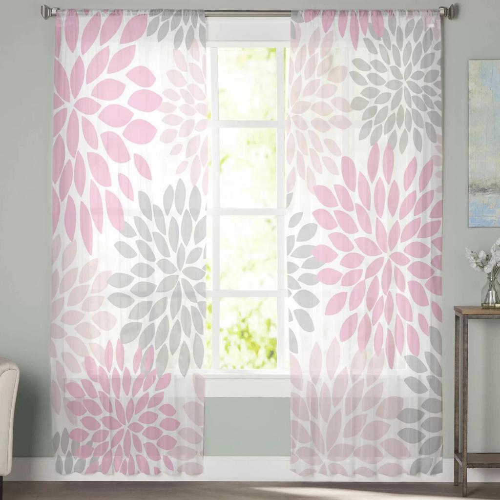 Light Pink Grey White Dahlia Texture Tulle Curtains for Living Room Kitchen Bedroom Sheer Tulle for Cafe Hotel Modern Home Decor