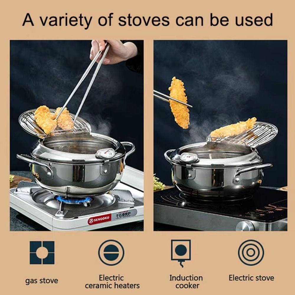 2.2/3.2/4.2L Tempura Fryer Pan Stainless Steel Fryer Pot Deep Frying Pot  Household Cooking
