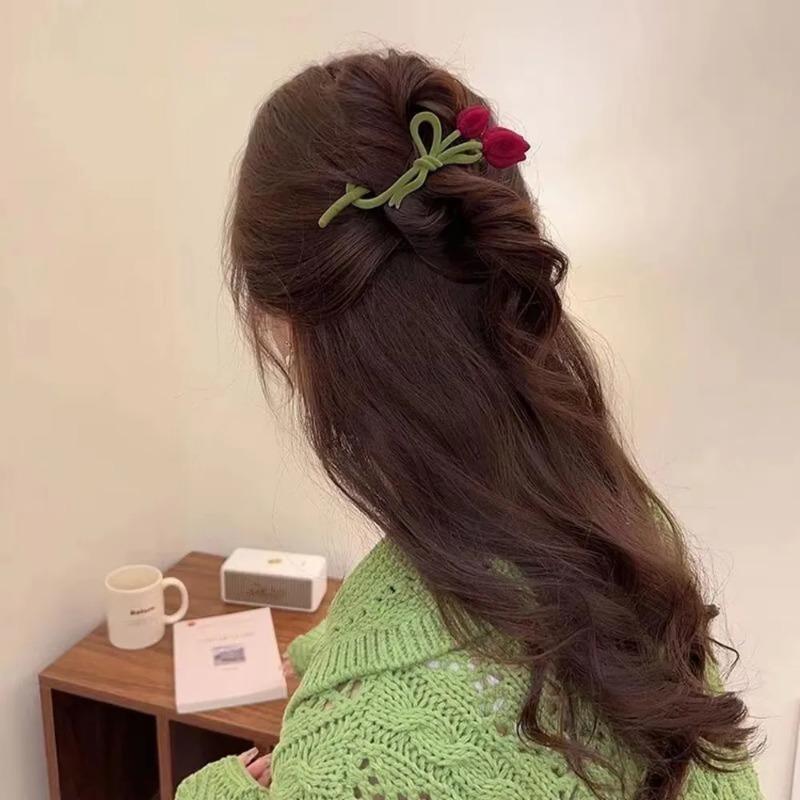 Flocking Tulip Hair Clip Women's Back Head Spoon Twist Clip Large Hair Clip Headwear High End One Line Accessories