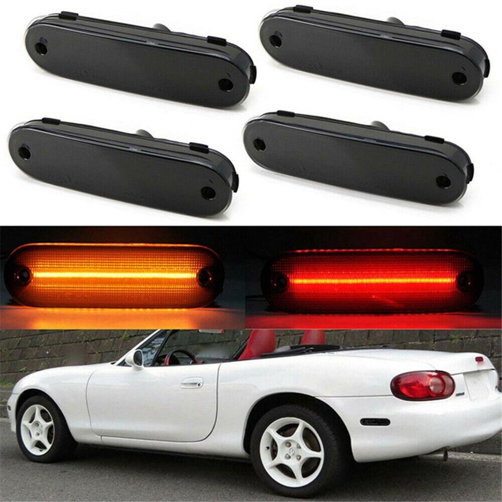 4x Smoked Lens LED Side Marker Light Amber+Red For Mazda MX-5 99-05/Miata 90-97