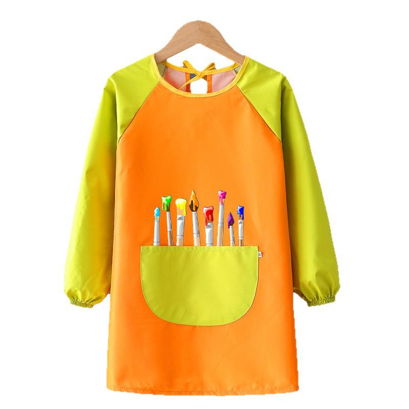 Children's Waterproof Long-Sleeved Painting & Eating Apron with Kindergarten Print