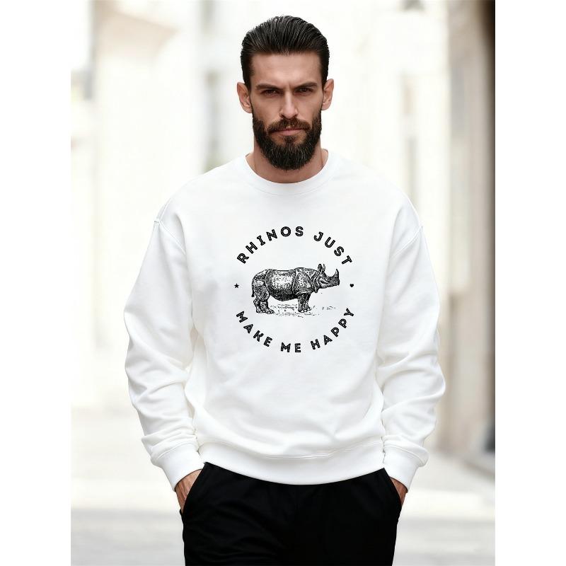 Мужская толстовка с графическим принтом 'RHINOS JUST MAKE ME HAPPY', повседневная, с круглым вырезом