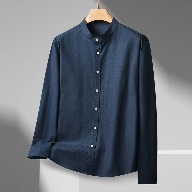 TUCANO Men's Chinese Style Linen Stand-Collar Long Sleeve Shirt