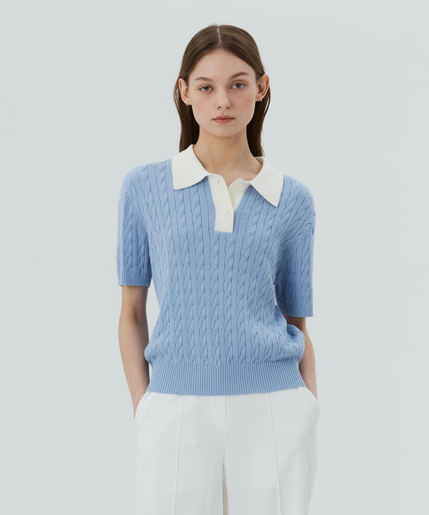 MIND BRIDGE WOMEN [On][W] Cable Collar Contrast Knit - 3 Colors