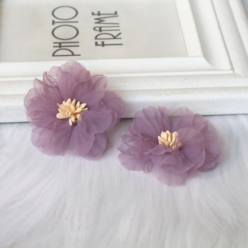 10 шт. 5 см плиссированные цветы из шифоновой ткани с сердцевиной для DIY аксессуаров для волос, шляп, повязки на голову, украшения свадебного платья