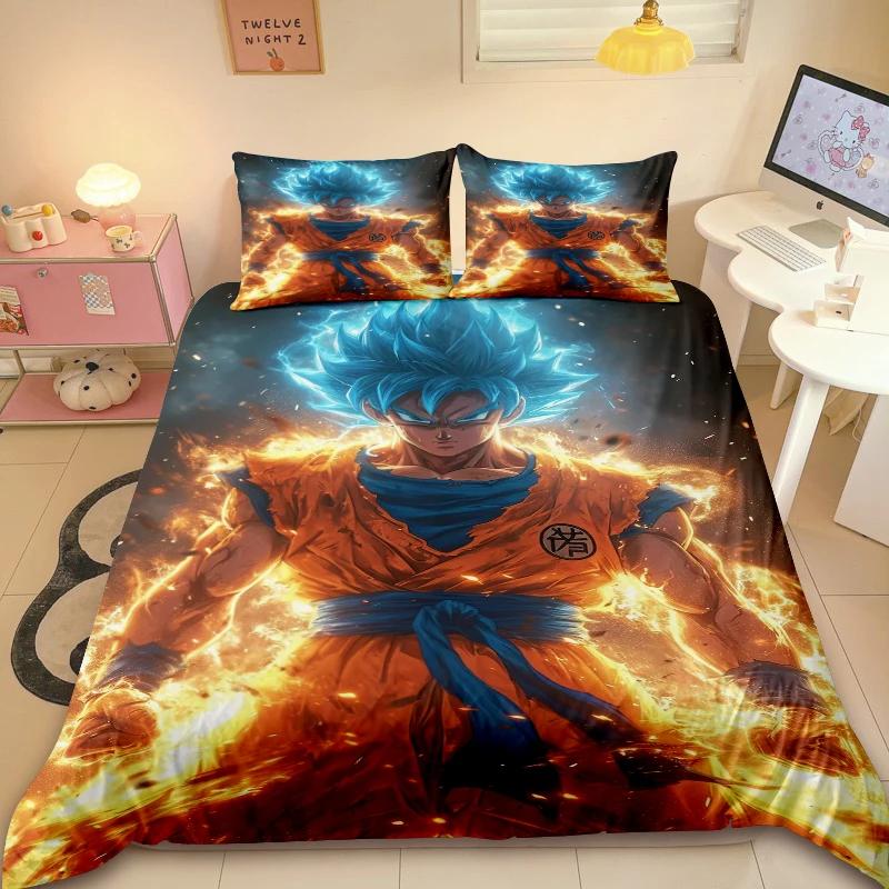 Десятки японских D-Dragon-Bal Мягкое постельное белье Аниме Super Saiyan Комплект постельного белья Son Goku Удобный комплект пододеяльника Теплый чехол для одеяла для спальни