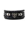 Винтажный черный кожаный плетеный браслет-набор из нескольких слоев с узором «рыбья кость» и пентаграммой