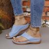 2024 Summer Solid Color Casual Comfortable Oversized Toe Slippers with Slope Heels Lightweight Retro Roman Women's Shoes