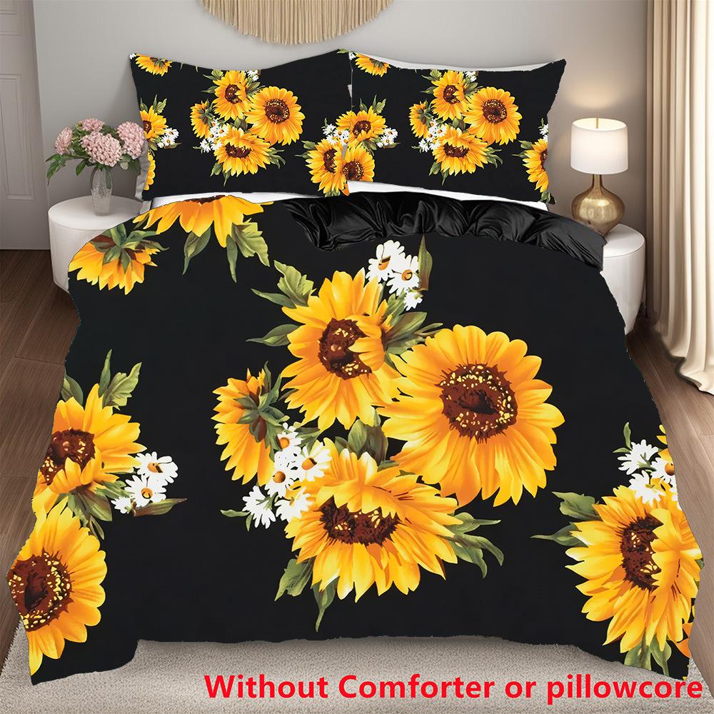 Hot-Selling Sunflower Three-Piece Set 3D Digital Printing Quilt Set Three-Piece Set Home Textile To Map And Sample Can Be Ordered
