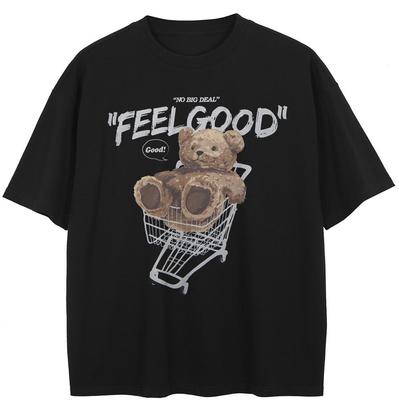 Футболка с рисунком медведя в уличном стиле, черная футболка из хлопка, стираная, унисекс, топы, футболки, летняя футболка с короткими рукавами