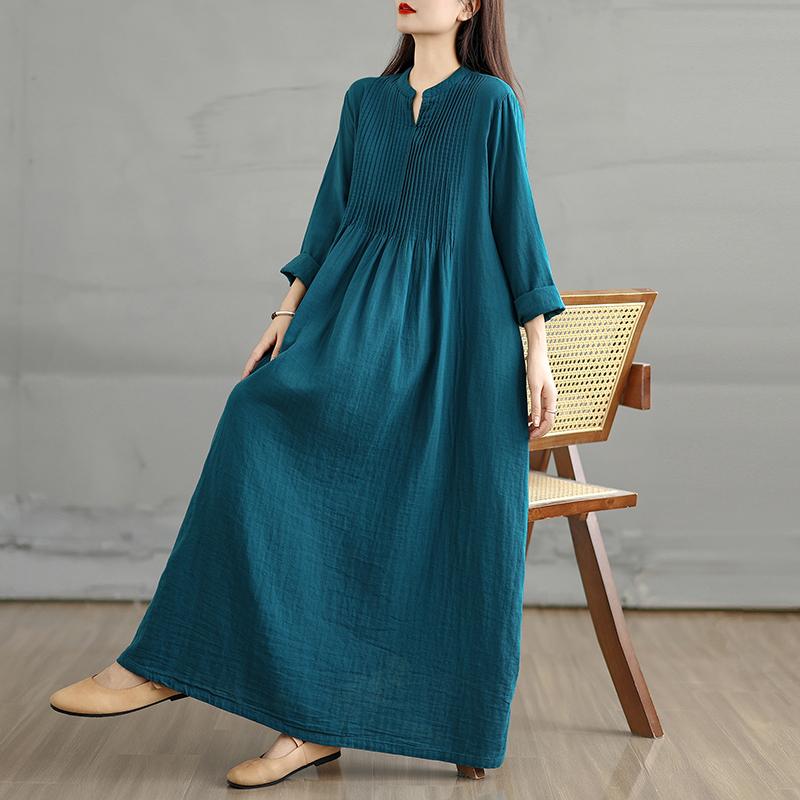 DIMANAF 2025 Women Plus Size Autumn Long Dress Loose Casual Oversize Long Sleeve Maxi Vintage Dress Cotton