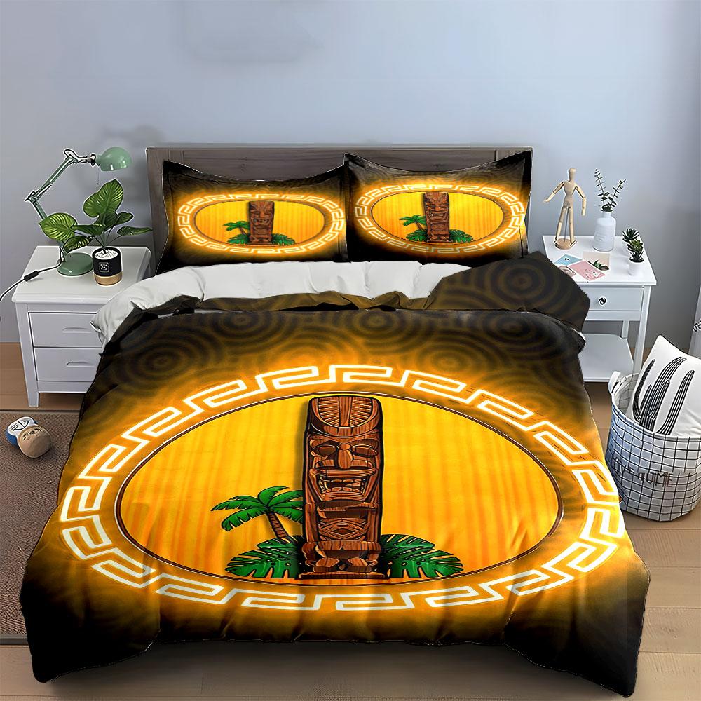 Tiki statue with palm. Bedding sets Duvet cover sets Duvet covers Pillowcases(1 * Duvet Cover 2 * Pillowcases, without duvet insert)