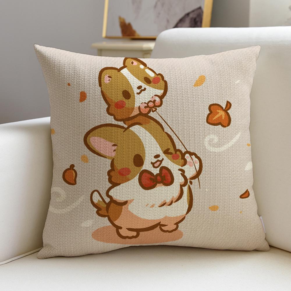 Cozy Llazy corgiS Cushion Cover Breathable and skinfriendly linen pillowcase square removable and washable cushion