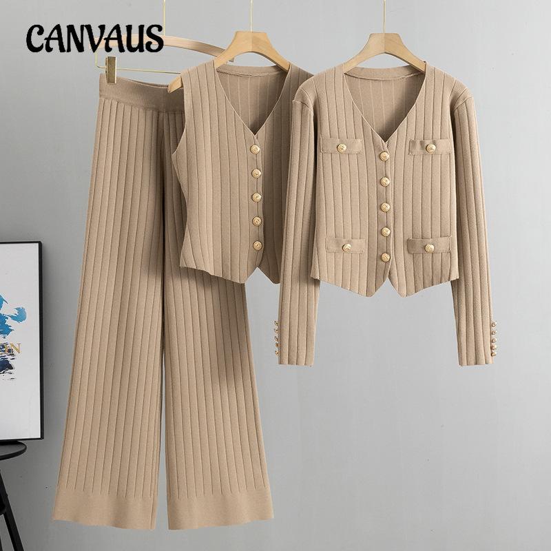 Wide Leg Pants Plus Size Sweater Women's Autumn Vest Knitted Cardigan Pant Suit