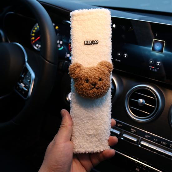 Cute Bear Decor Car Seat Belt Strap Cover Fastener Tape Soft Plush Seat Strap