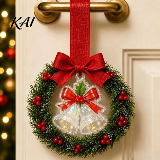 Small Holiday Hanging Decor Mini Christmas Wreath Door Handle Decoration, Gingerbread/Angel/Bell/Snowman Artificial Pine Winter Festive Gift