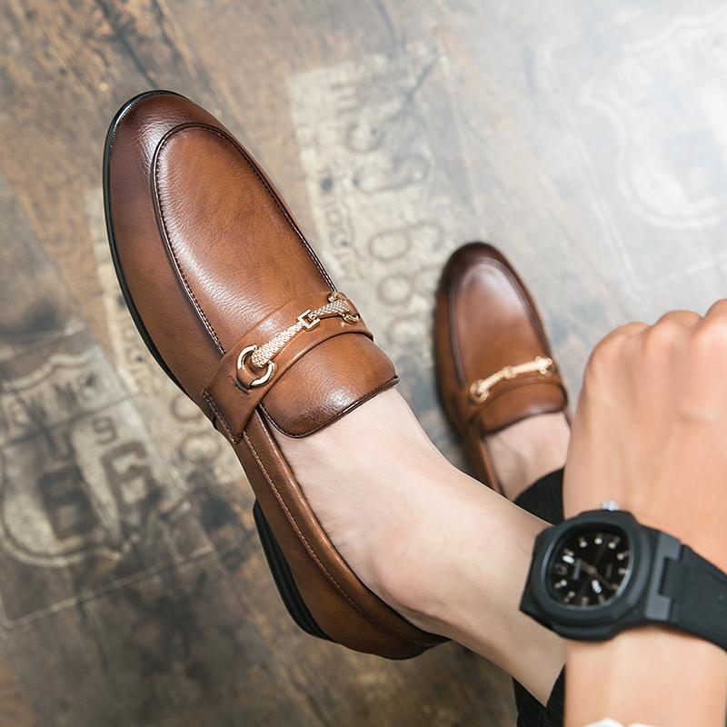 Spring New Fashion Trends Loafers Men Brown Leather Men Shoes Leather Slip-on Elegant Business Dating Loafers Formal Party Shoes