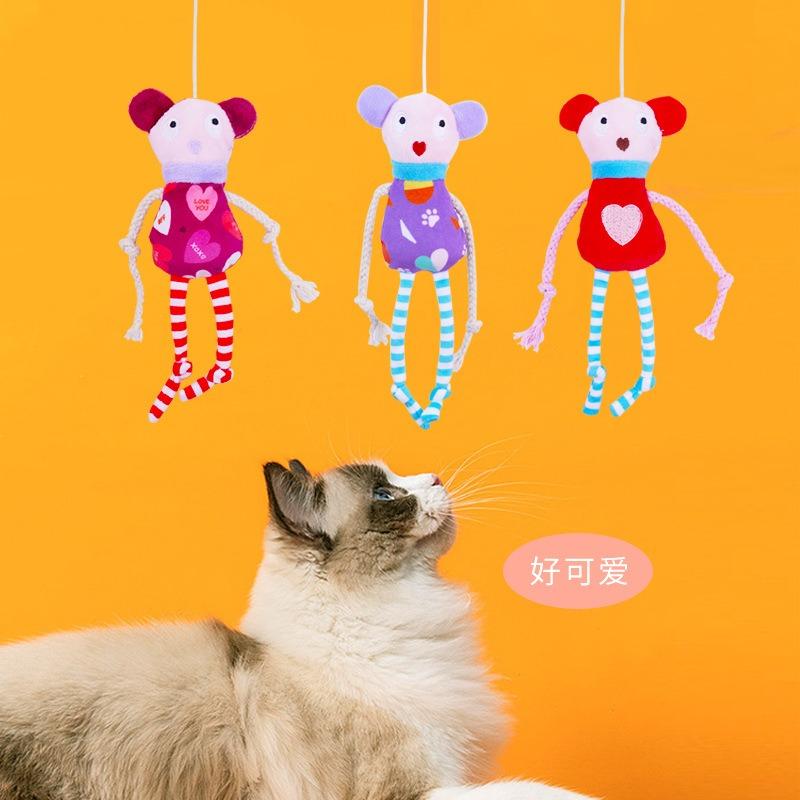 Elastic Rope Hanging Cat Toy Cute Mouse Doll Stretch Bounce Self Play Interactive Teaser for Indoor Cats Boredom Relief