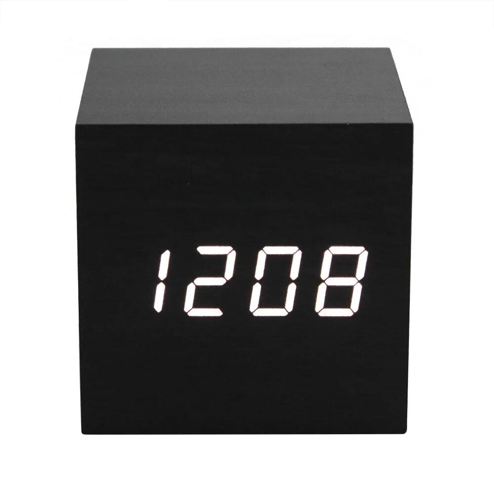 Wooden LED Alarm Clock Despertador Temperature Sounds Control LED Display Electronic Desktop Digital Table Clocks