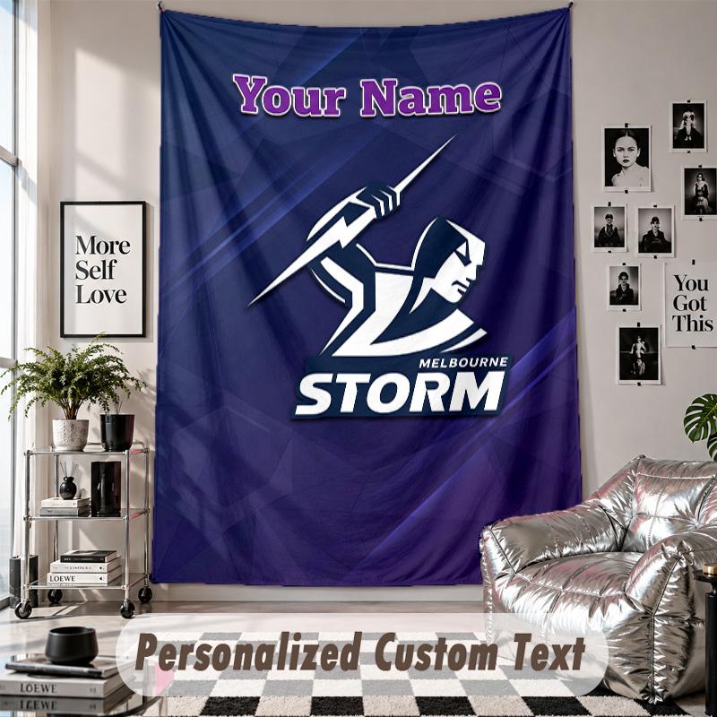 Wall Hanging Tapestry With Custom Name & Text, Melbourne Storm Decorative Tapestry For Bedroom