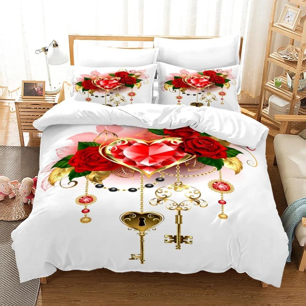 Pink Rose Bedding Set Fashion Romantic Home Textile Single Double Size For Couple Woman Girls Bedroom Decor Flowers Duvet Cover