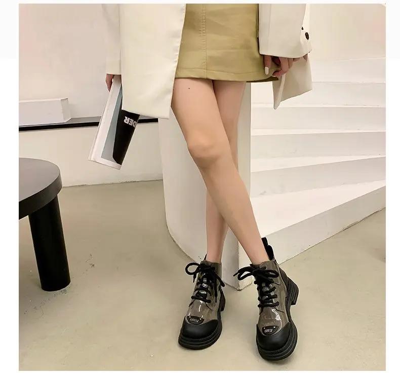 Ботильоны женские 2024 новые женские ботинки зимние туфли с круглым носком на шнуровке женские дизайнерские рыцарские ботинки на платформе женская обувь